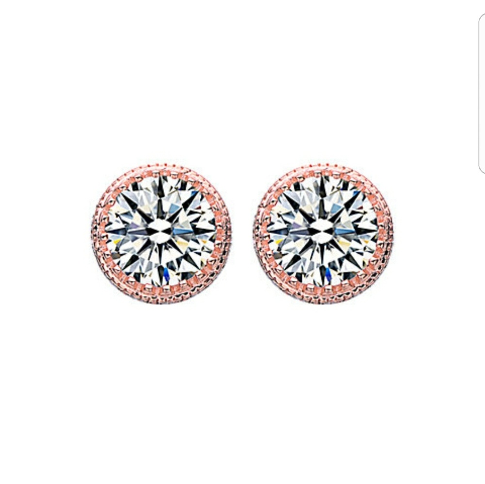 Genevive 18k rose gold over silver CZ studs
